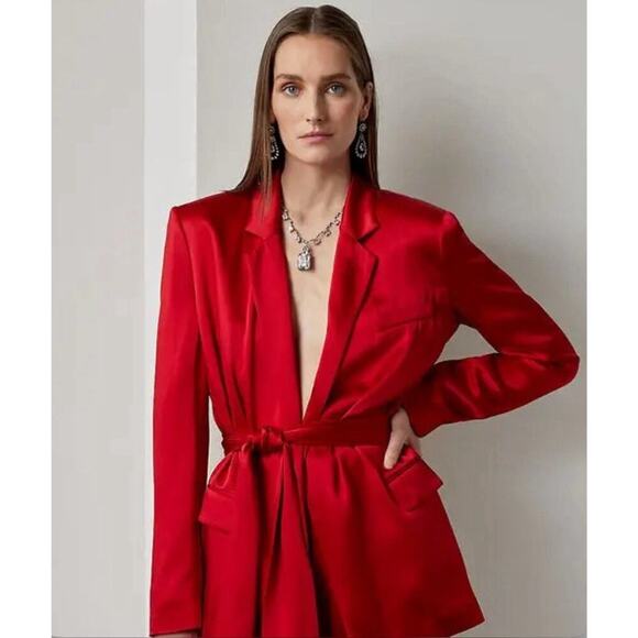 Ralph Lauren Collection Purple Label Belted Satin Blazer Jacket 6 Red NWT $3490 - Picture 2 of 11